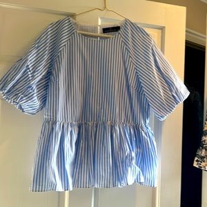 Tuckernuck Pomander Place blue and white striped with balloon sleeves